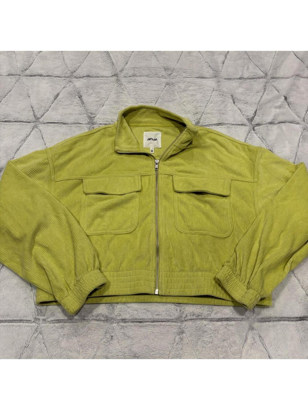 Aerie Corduroy Zip-Up Jacket Cropped Women Large Lightweight Casual Outerwear